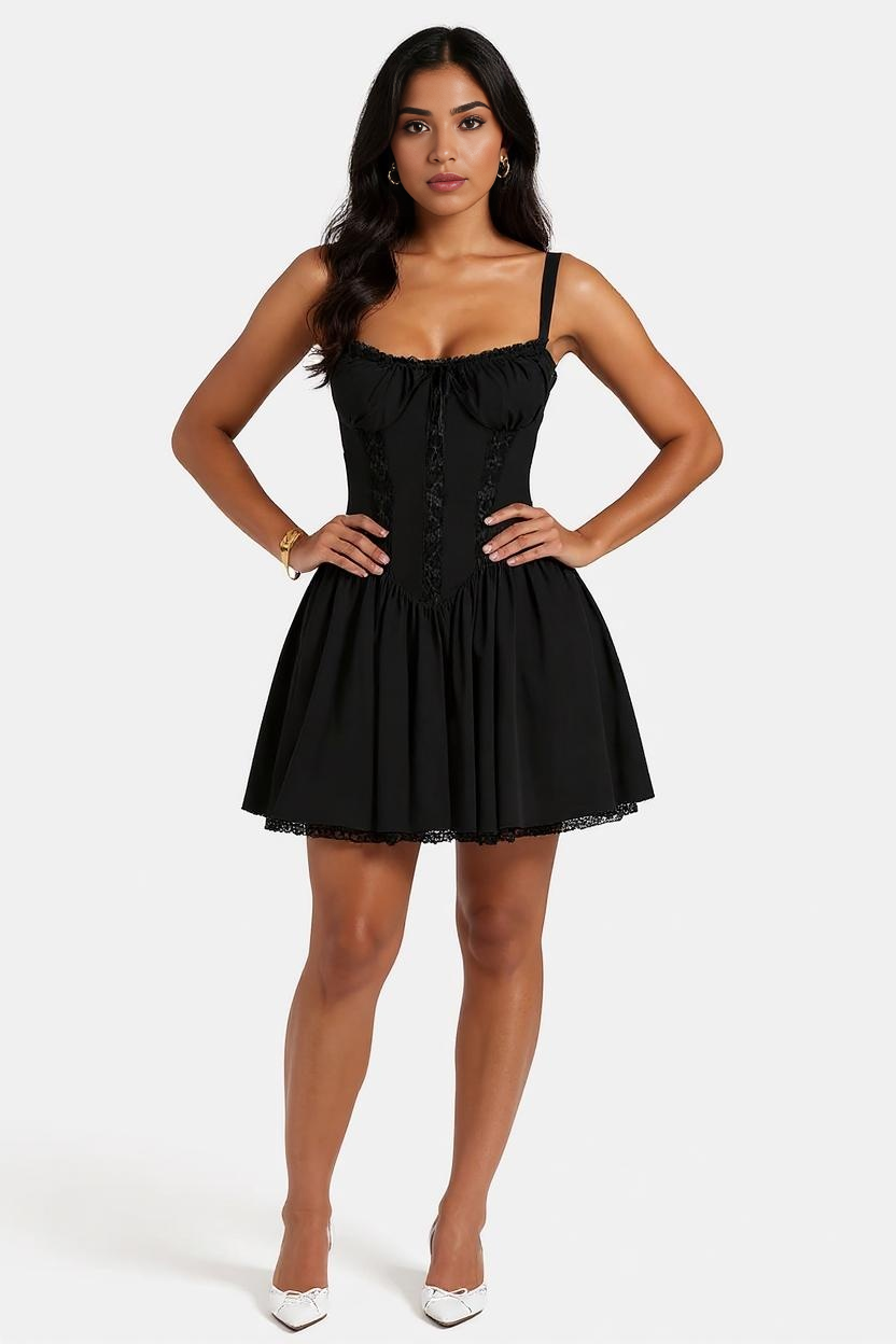 Blondekant Spaghettistrop Mini Kjole