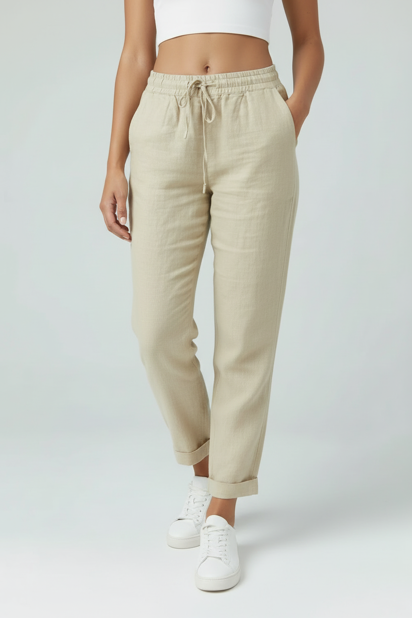 Bukser Dame | Elastisk Talje med Snøre - Beige 1.1