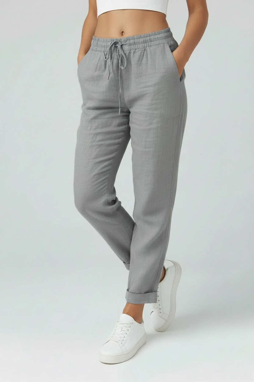 Bukser Dame | Elastisk Talje med Snøre - Grå 1.1