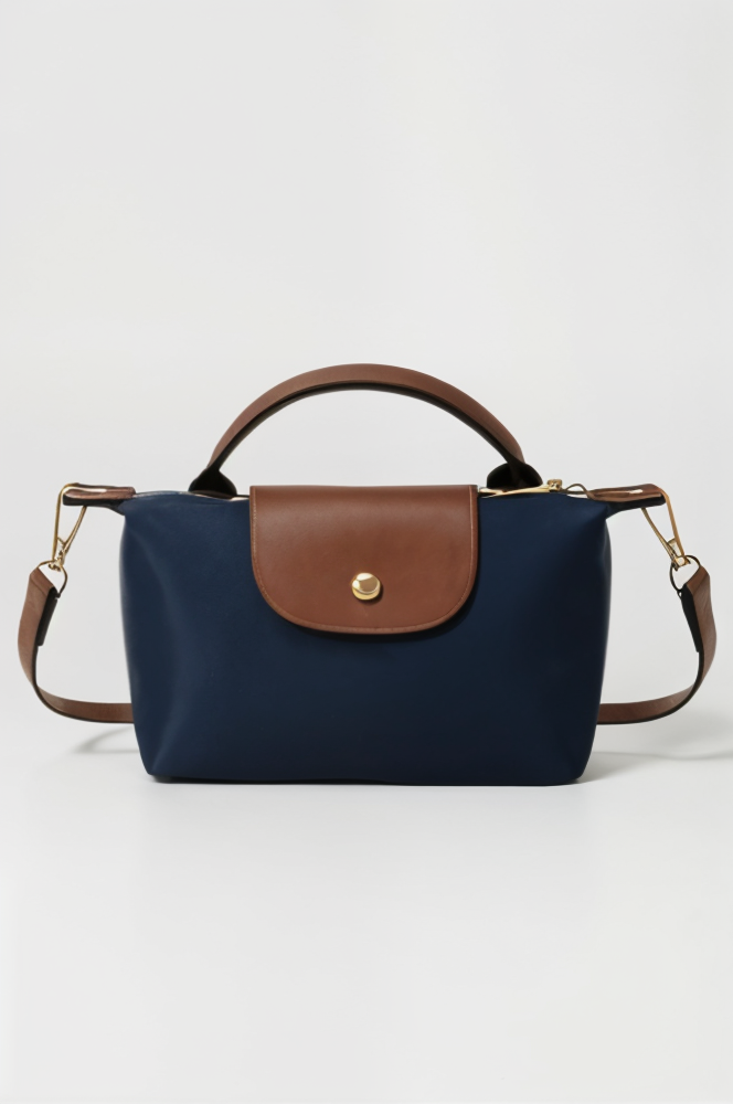 Canvas Håndtaske Med Læderklap