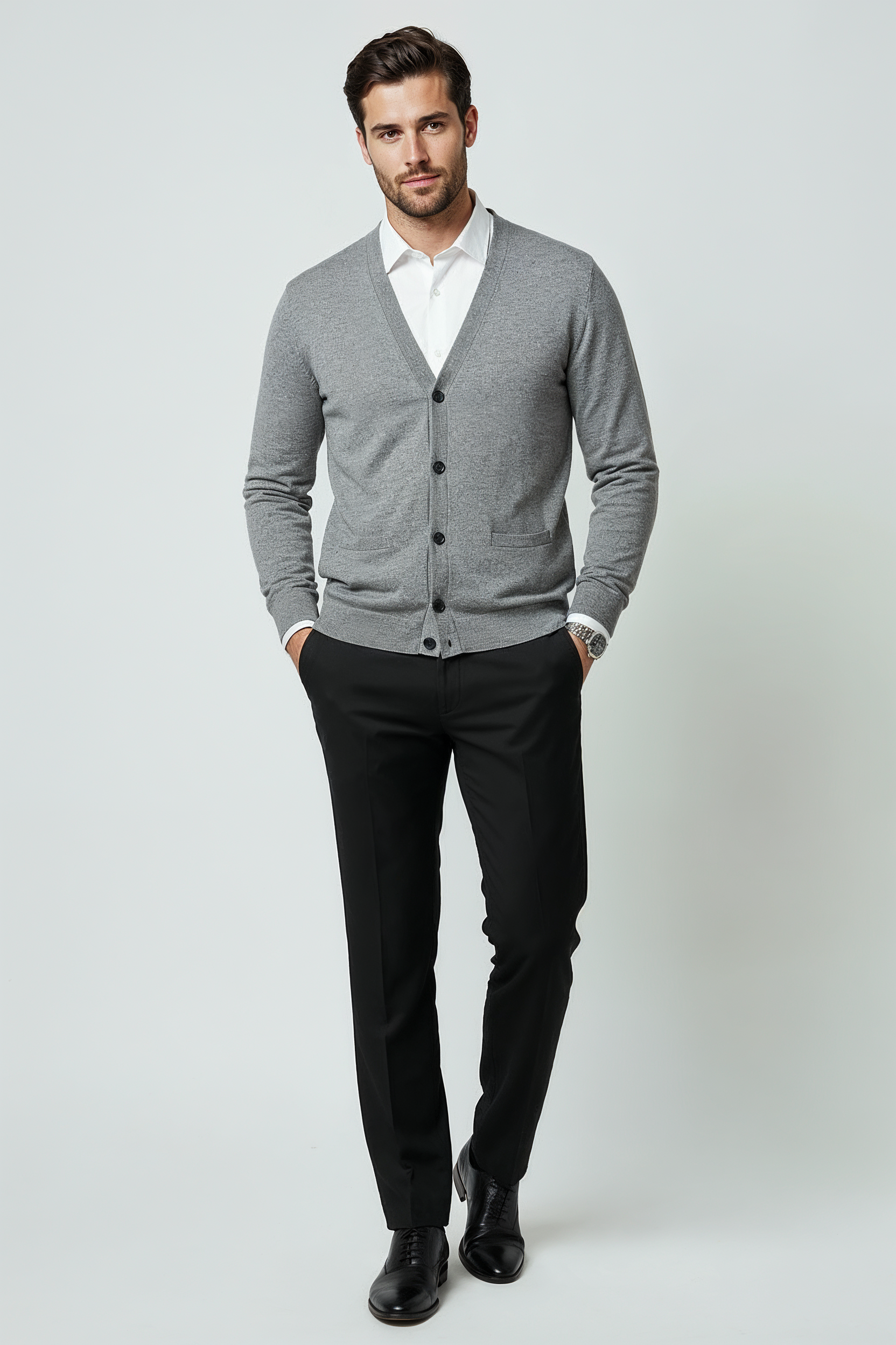 Cardigan Med V-hals - Grå 3/0