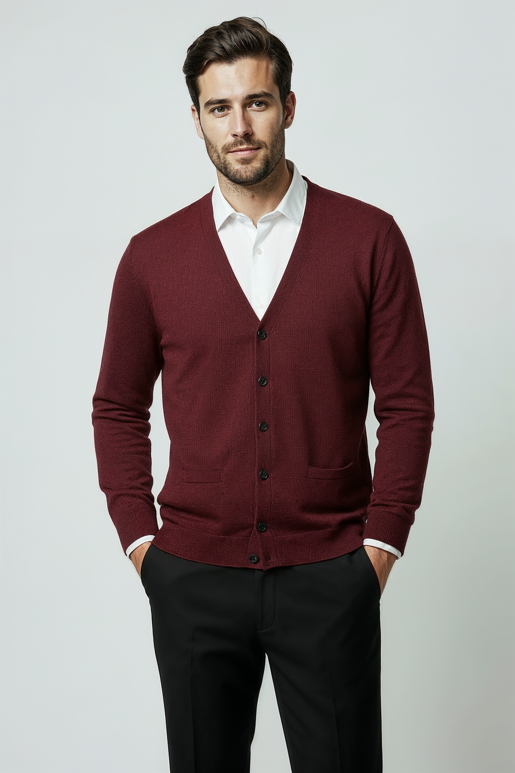 Cardigan Med V-hals - Mørkerød 1/0