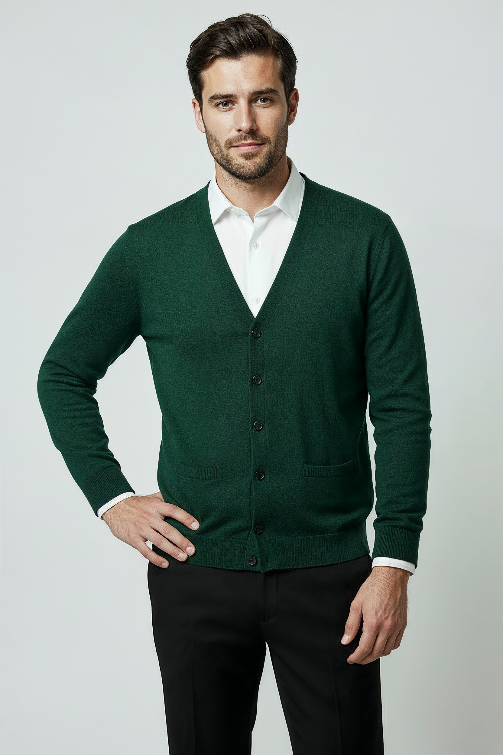 Cardigan Med V-hals - Støvet Skovgrøn 1/0