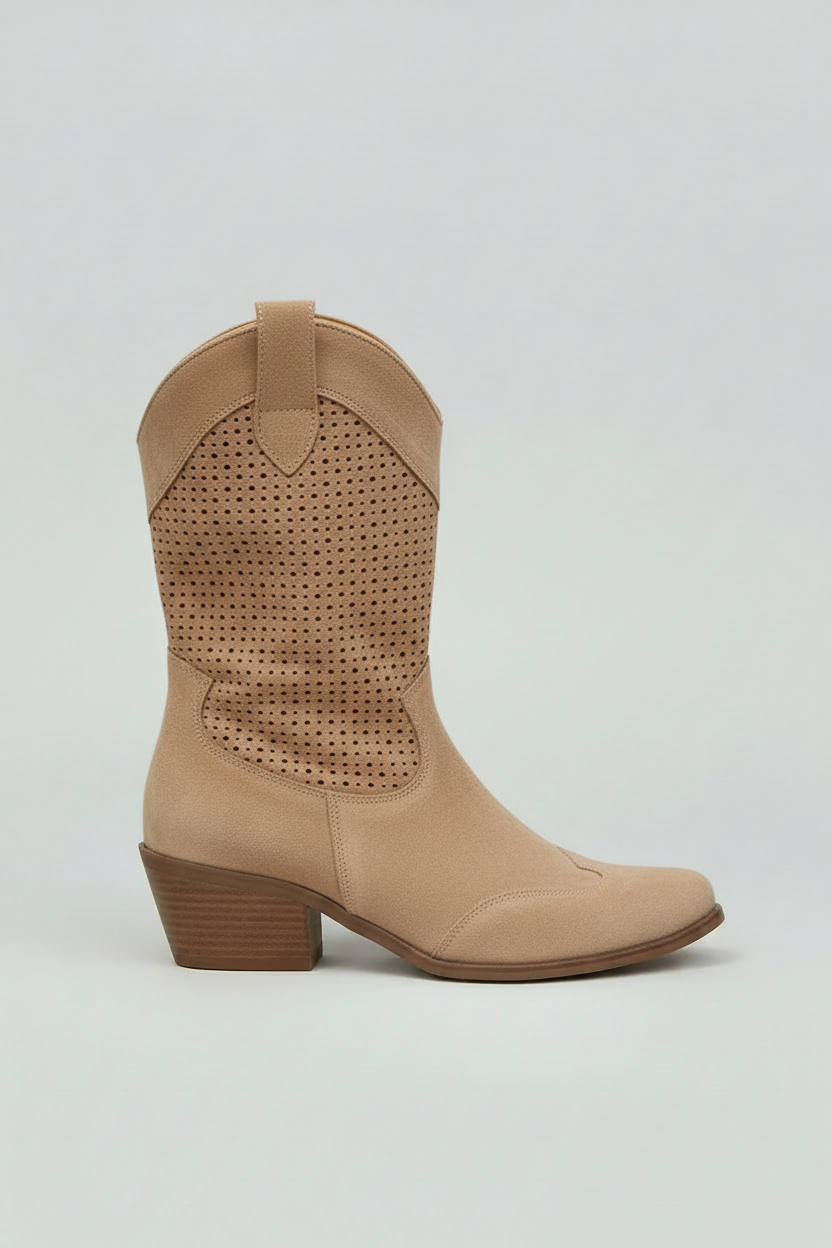 Cowboystøvler Dame | Perforeret Skaft & Lynlås - Brun