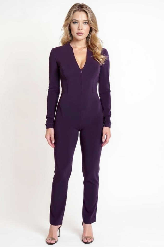 Dyb V-Hals Tætsiddende Jumpsuit