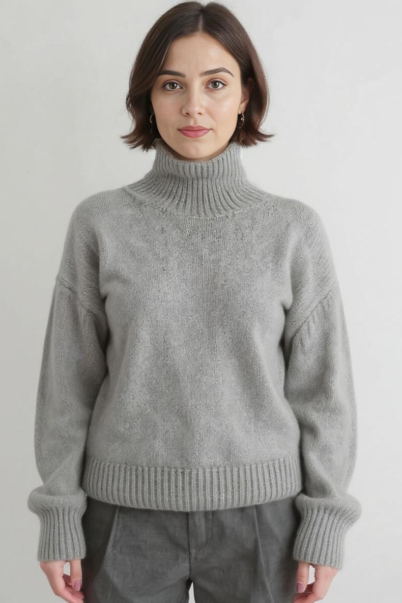 Figursyet Rullekravesweater Med Ribkant