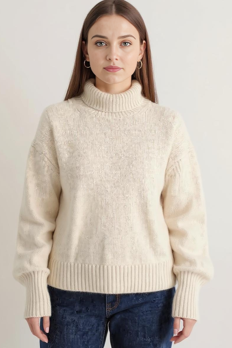 Figursyet Rullekravesweater Med Ribkant