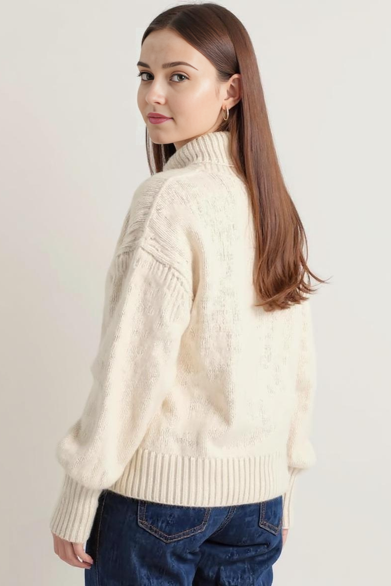 Figursyet Rullekravesweater Med Ribkant