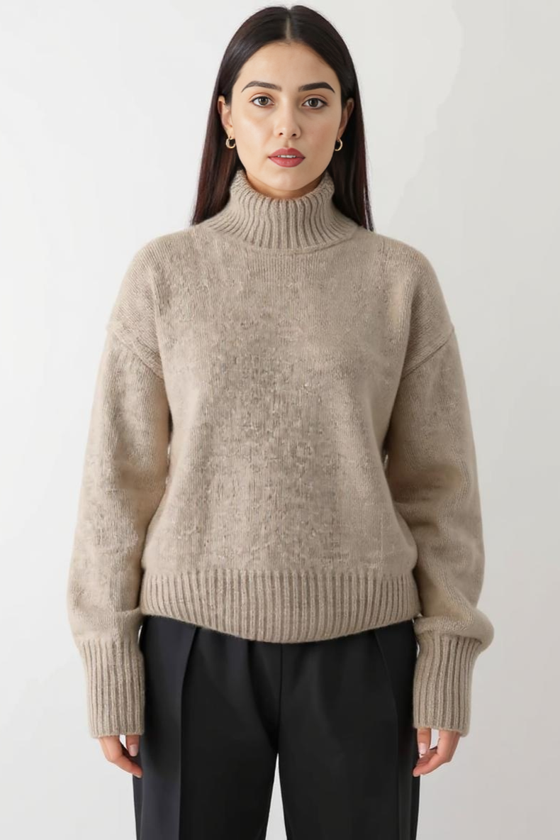 Figursyet Rullekravesweater Med Ribkant