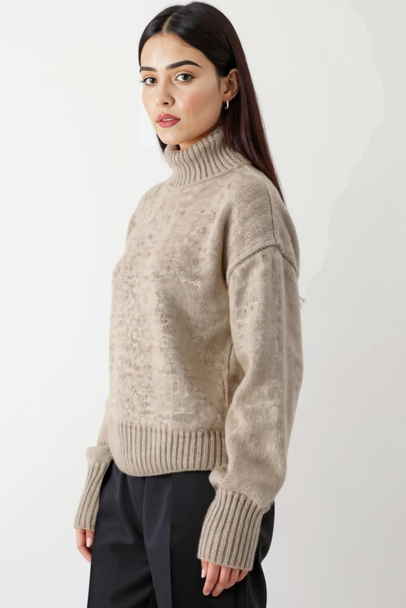 Figursyet Rullekravesweater Med Ribkant