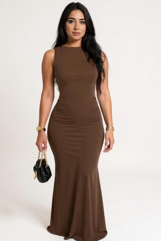 Figursyet Ærmeløs Maxi Kjole