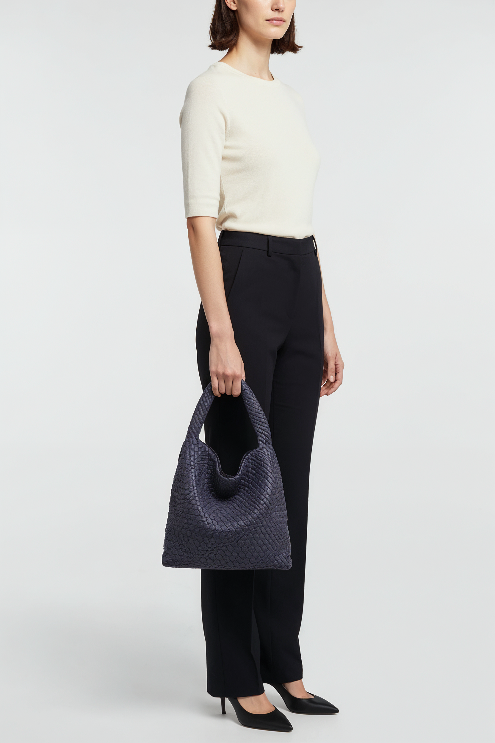 Flettet Skuldertaske I Læderlook - Støvet Blågrå 2-0