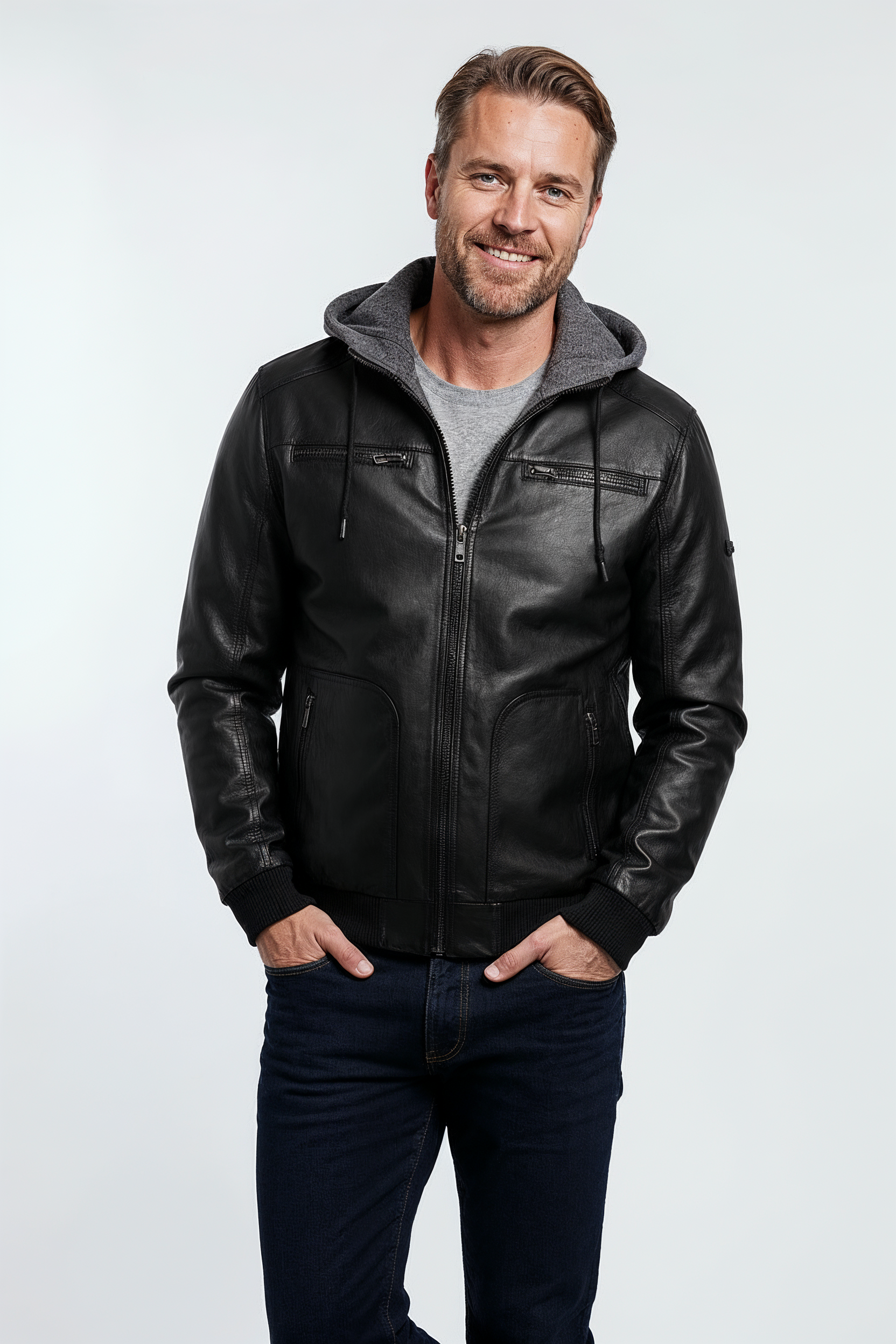 Foret Læderjakke Med Hætte - Sort 20