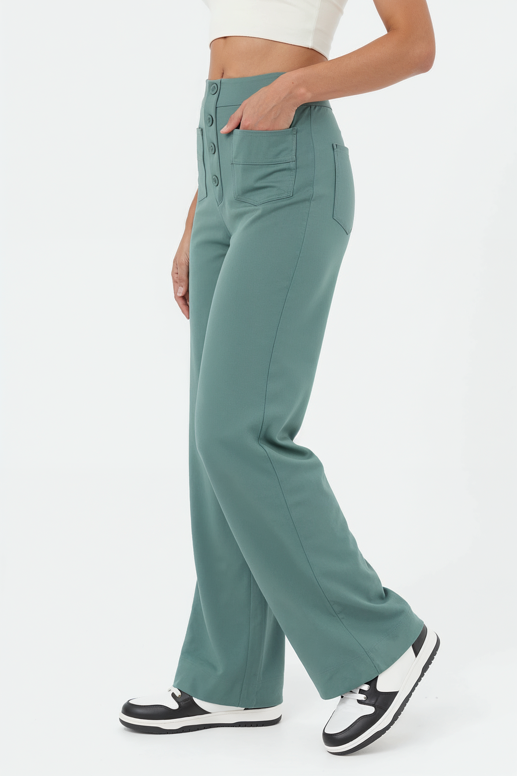 Højtaljede Bukser Med Stretch - Petrolblå 1.1