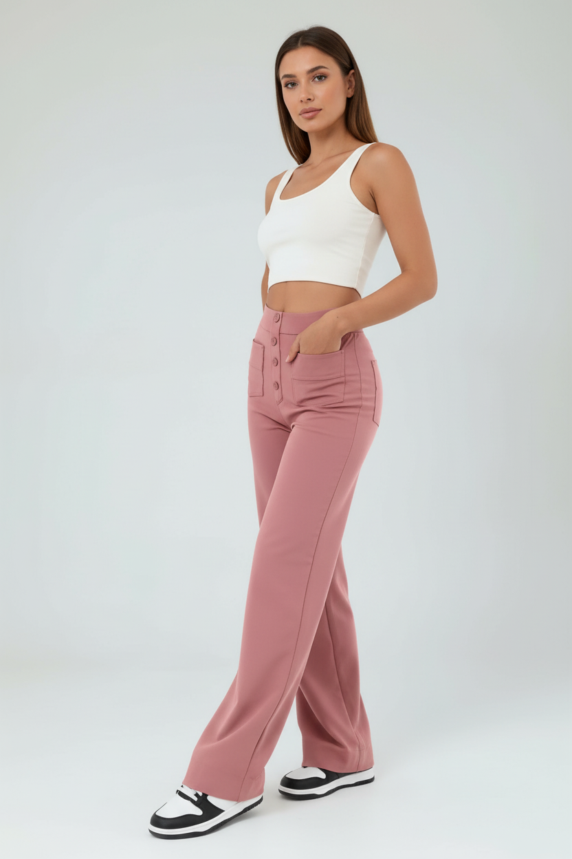 Højtaljede Bukser Med Stretch - Rosa 1.2