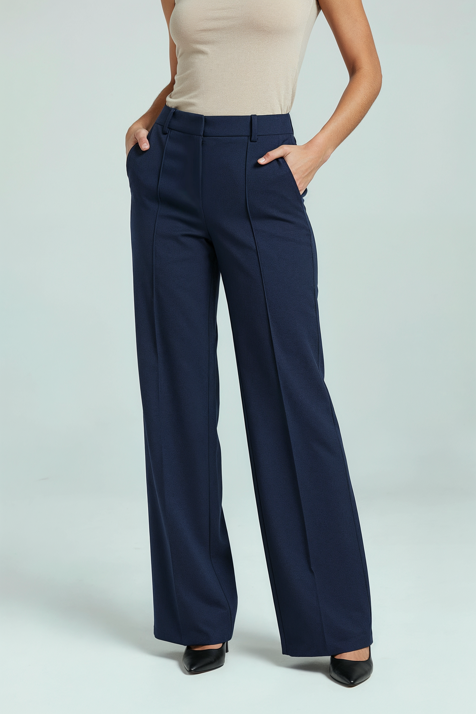Højtaljede Bukser Med Vide Ben - Mørkeblå 1.1