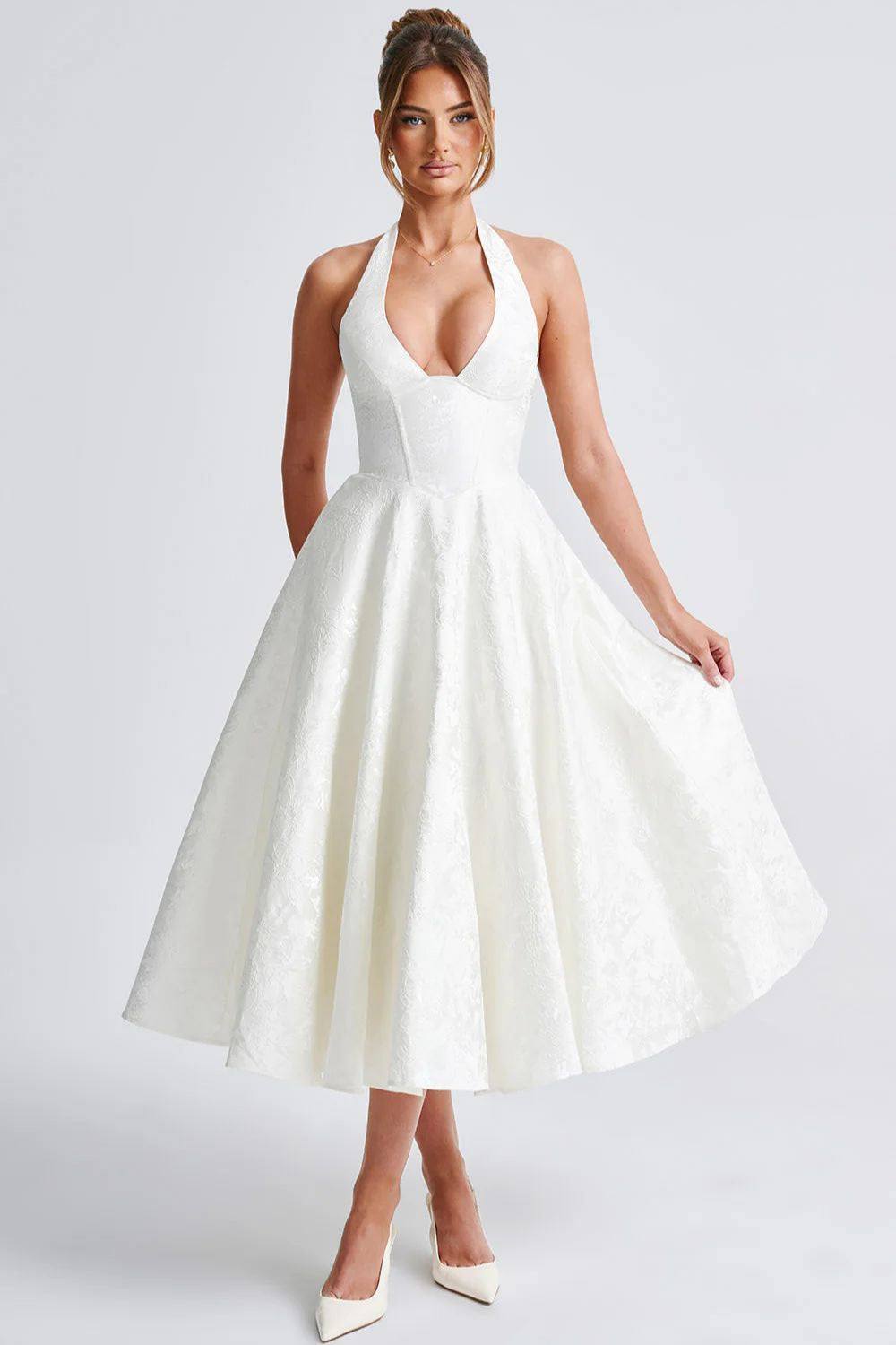 Halterneck Kjole Med A-Snit Og Blomsterstruktur