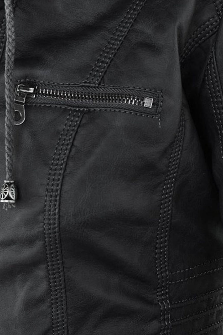 Jakke Dame | Læderlook med Hætte - Sort 3.1