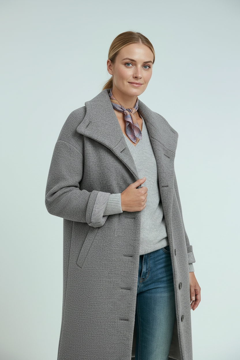 Jakke Dame | Lang med Hætte og Knaplukning - Grå