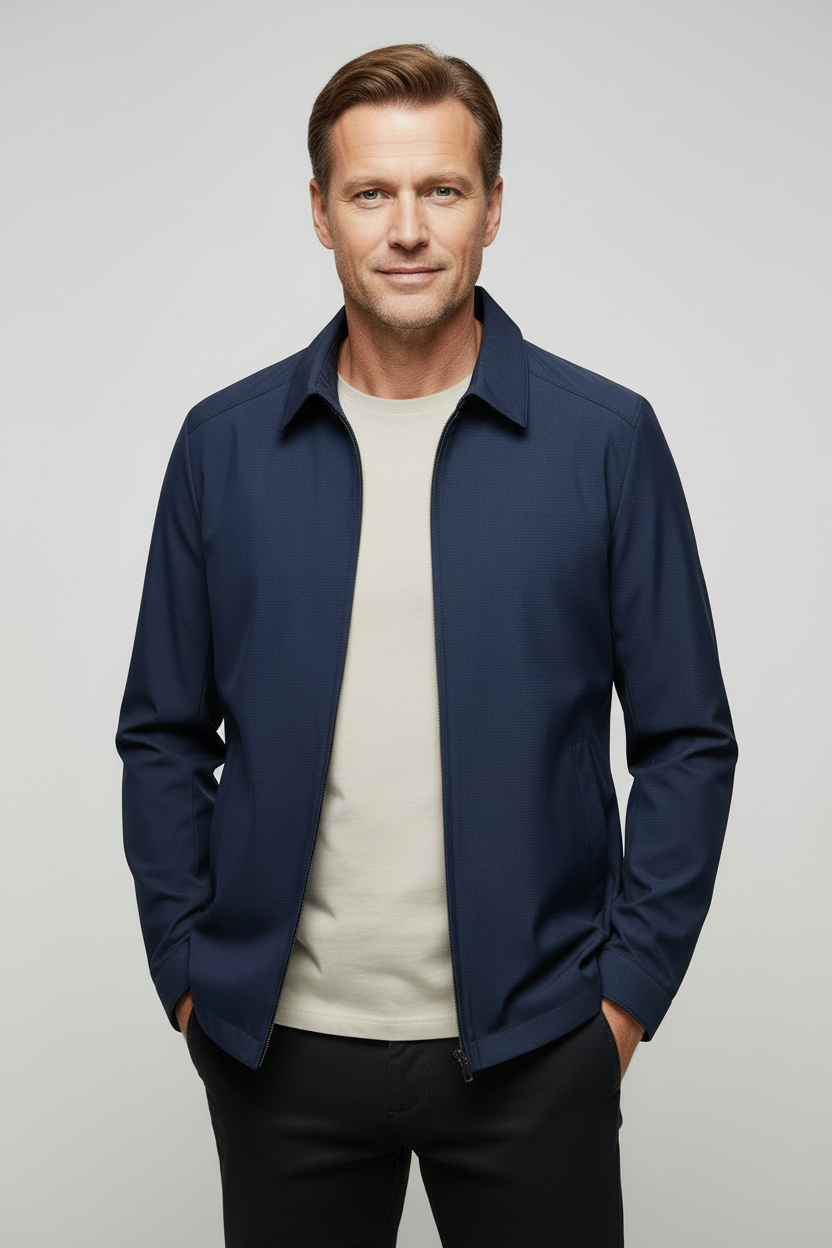 Jakke Herre | Let med Lynlås og Krave - Marineblå 1.1