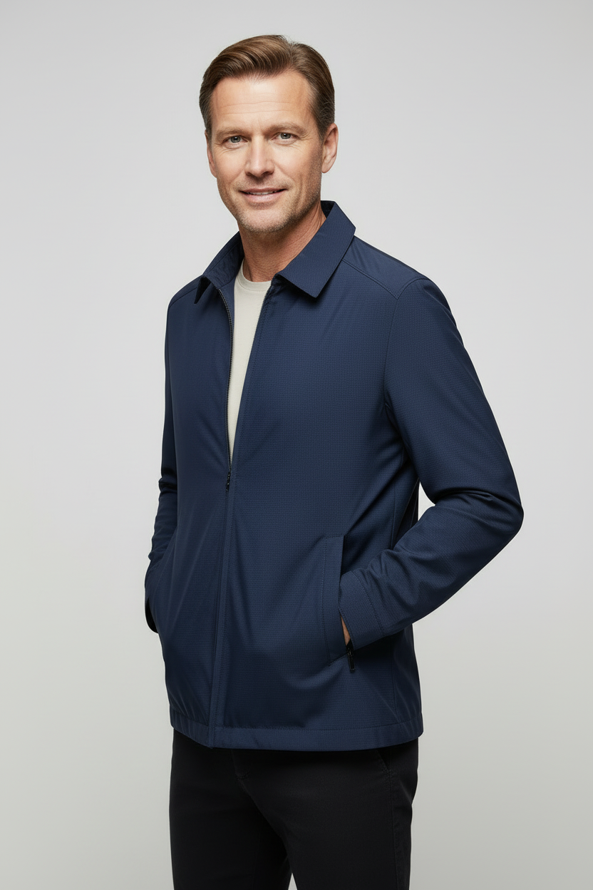 Jakke Herre | Let med Lynlås og Krave - Marineblå 1.2