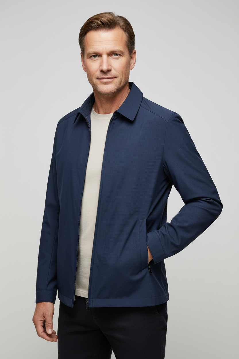 Jakke Herre | Let med Lynlås og Krave - Marineblå 1.3