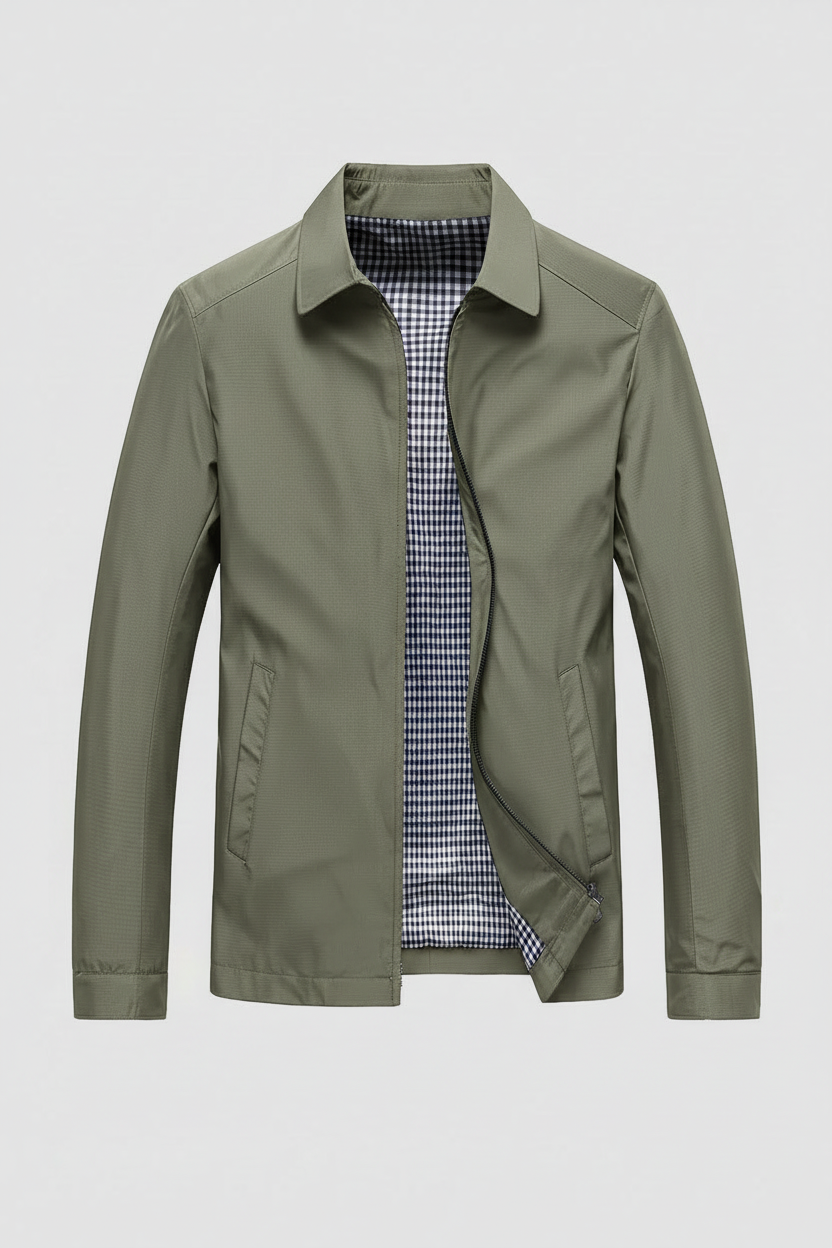 Jakke Herre | Let med Lynlås og Krave - Oliven 1.1