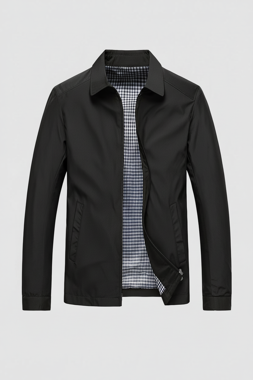 Jakke Herre | Let med Lynlås og Krave - Sort 1.1