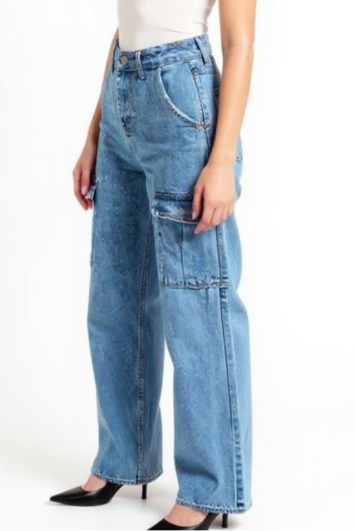 Jeans Med Cargolommer - Denimblå