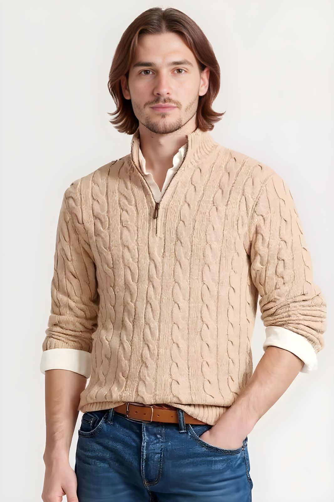 Kabel Striktrøje Med Half Zip