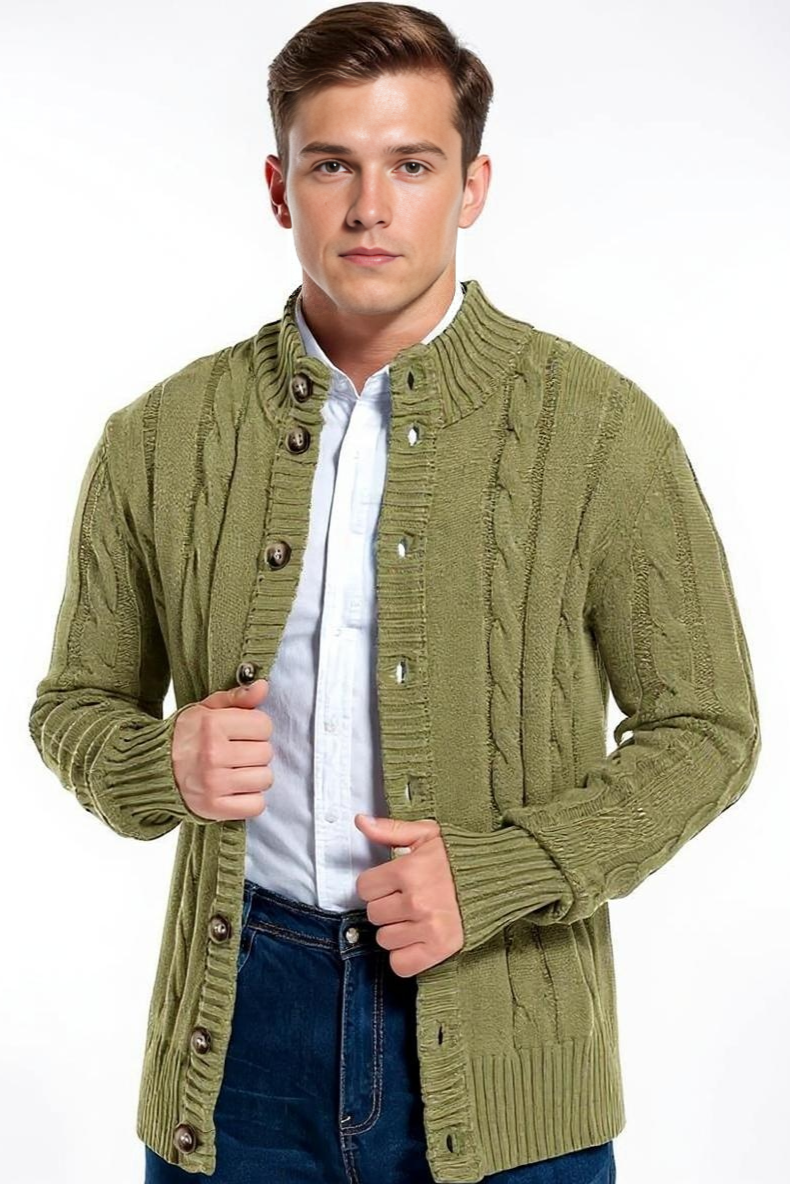 Kabelstrik Cardigan Med Høj Krave