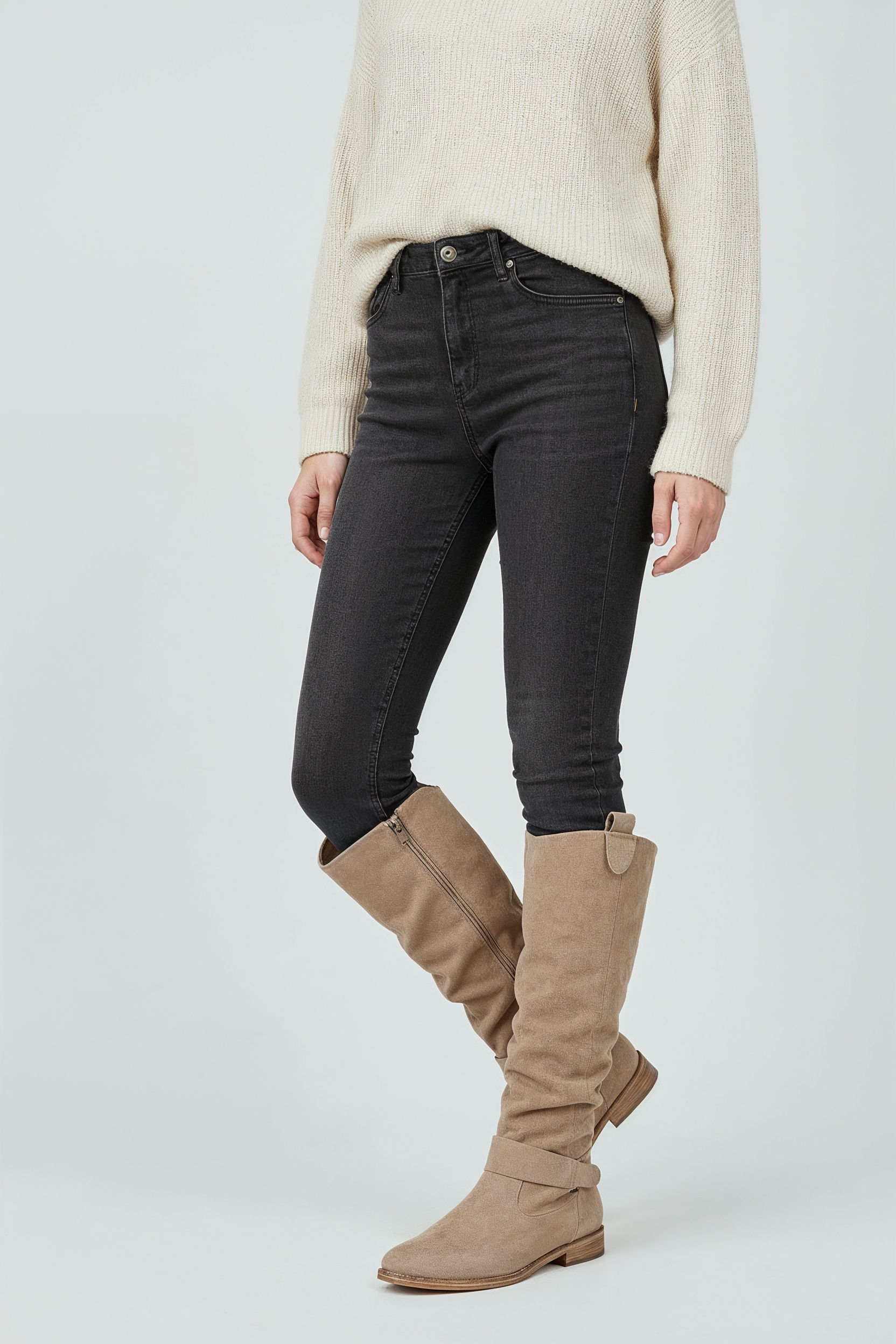 Knæhøje Støvler I Ruskindlook - Støvet Beige 1.3