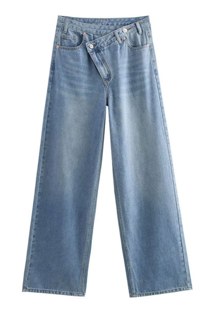 Løstsiddende Jeans Med Criss-Cross Detalje
