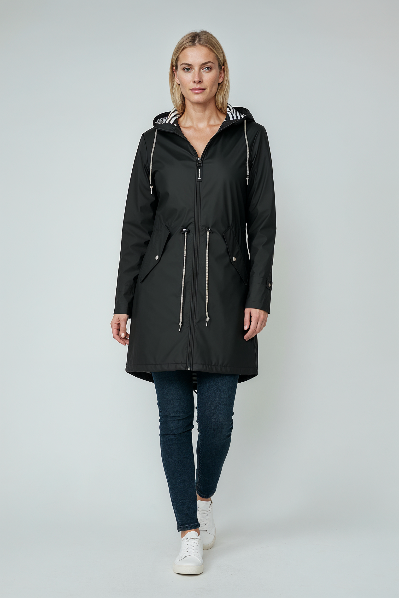 Lang Regnjakke Dame | Hætte & Lynlås - Sort 3.0