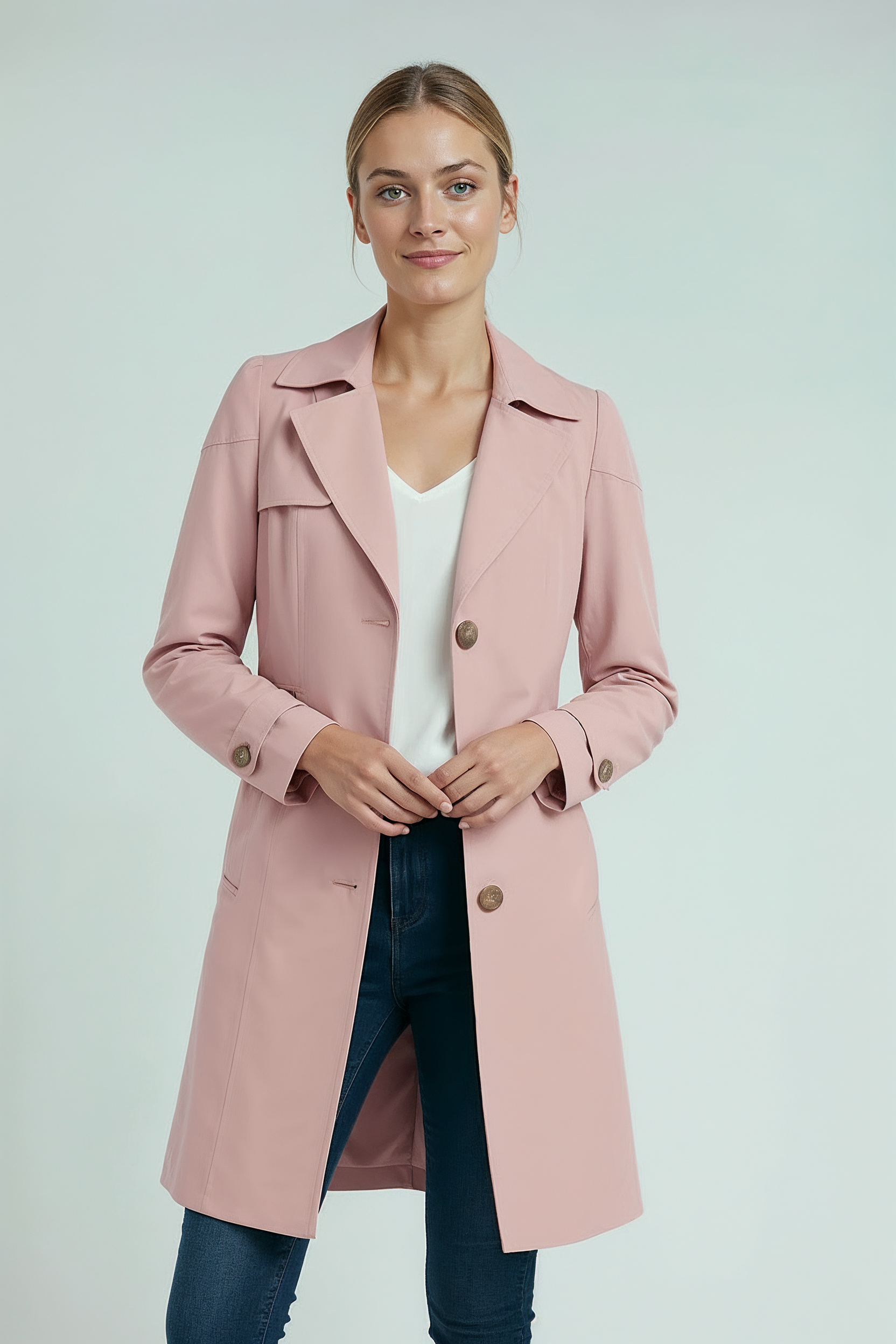 Lang Trenchcoat Dame | Knaplukning - Rosa