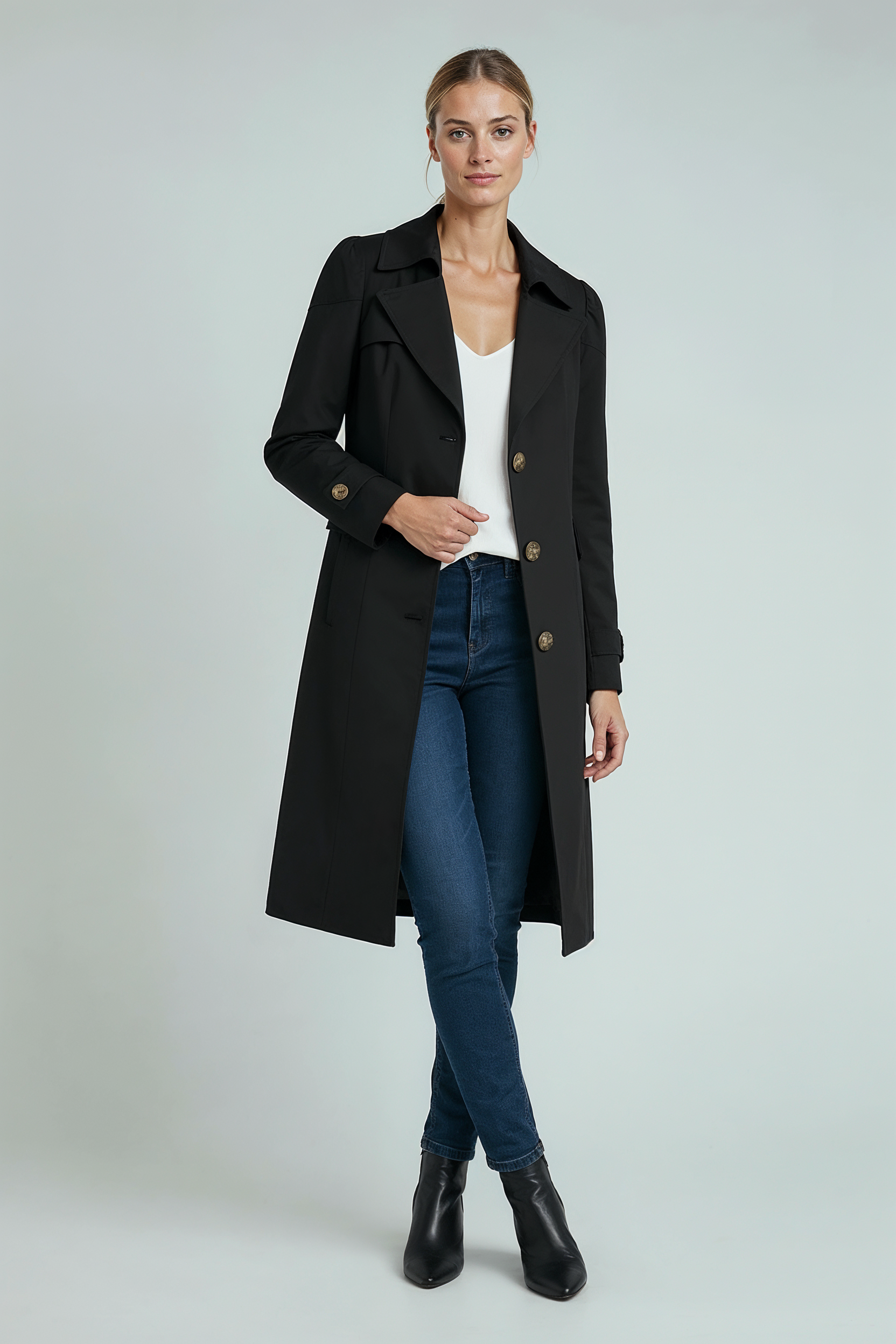 Lang Trenchcoat Dame | Knaplukning - Sort 3/0