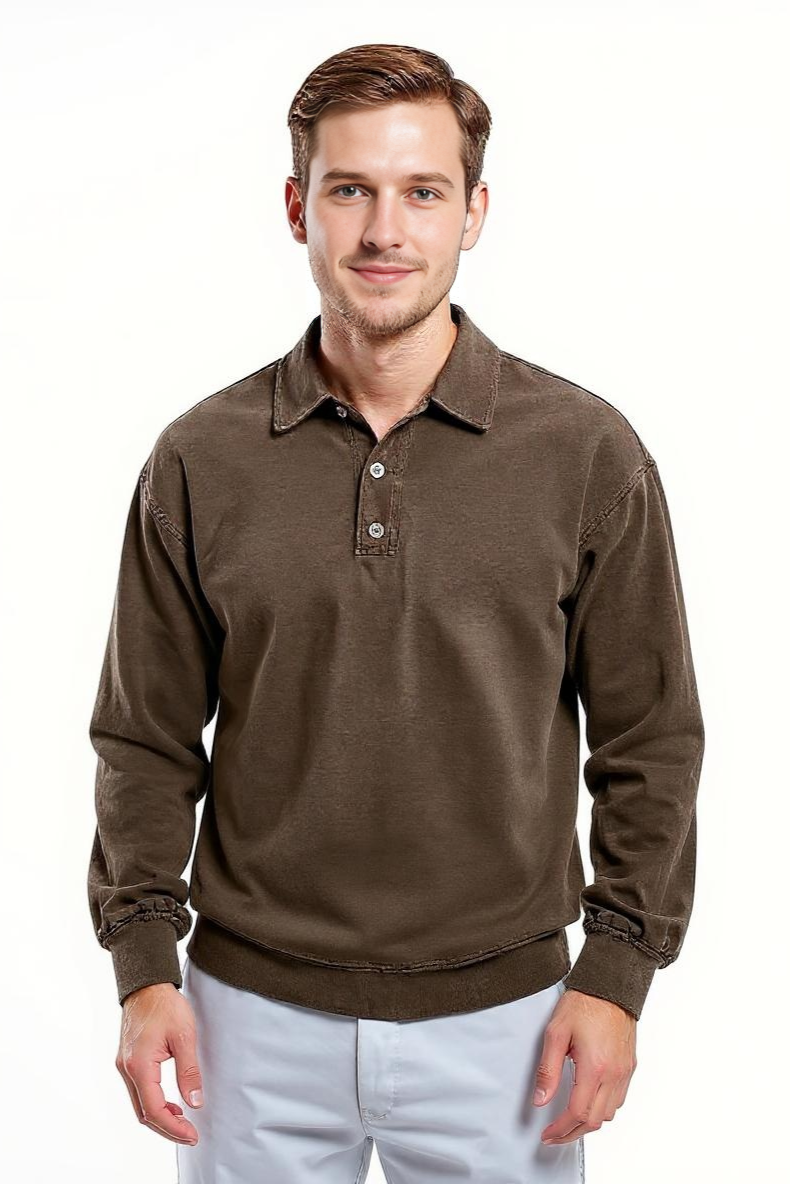 Langærmet Poloshirt Med Vasket Look