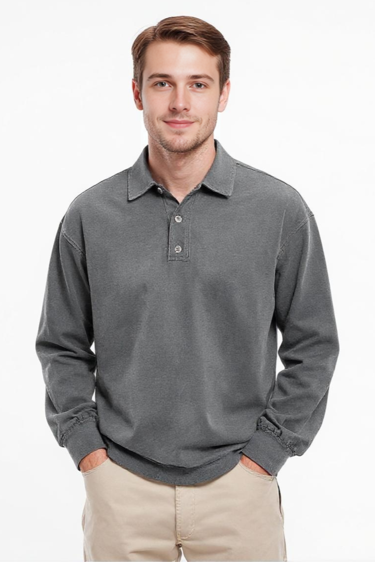 Langærmet Poloshirt Med Vasket Look