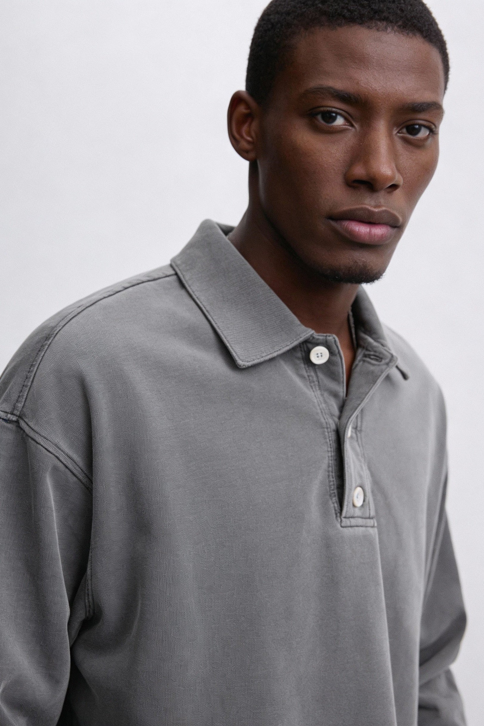 Langærmet Poloshirt Med Vasket Look - Grå 1.2