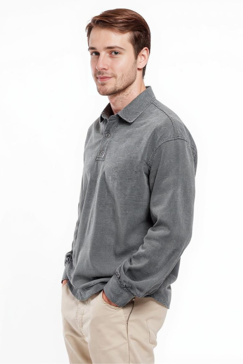 Langærmet Poloshirt Med Vasket Look