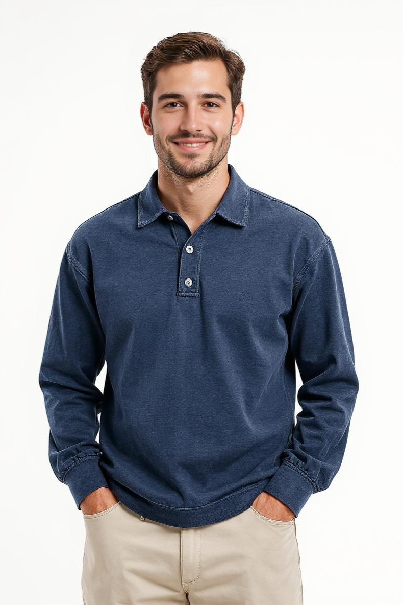 Langærmet Poloshirt Med Vasket Look