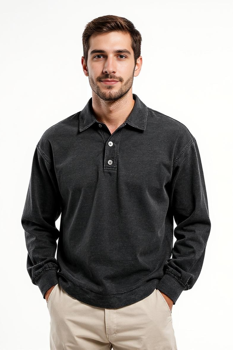 Langærmet Poloshirt Med Vasket Look