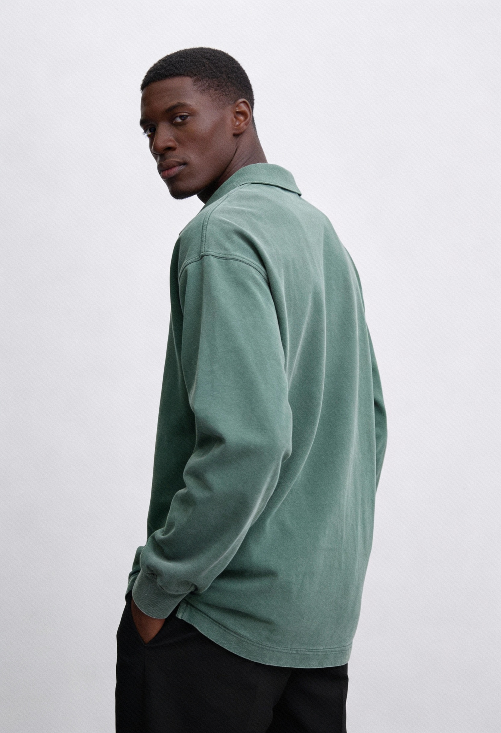 Langærmet Poloshirt Med Vasket Look - Støvet Havgrøn 1.2