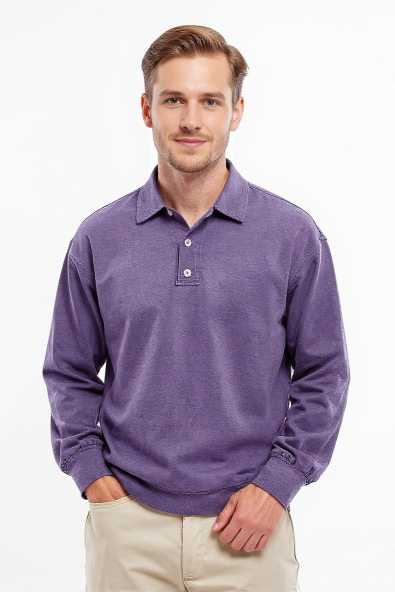 Langærmet Poloshirt Med Vasket Look