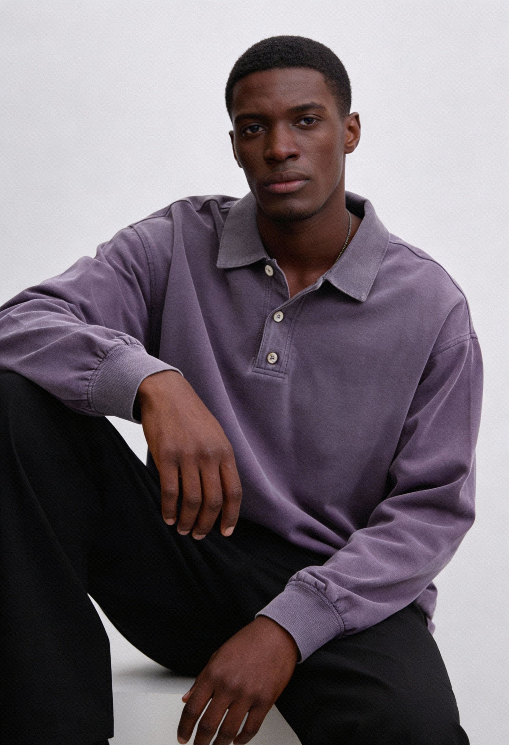 Langærmet Poloshirt Med Vasket Look - Støvet Lilla 1.1