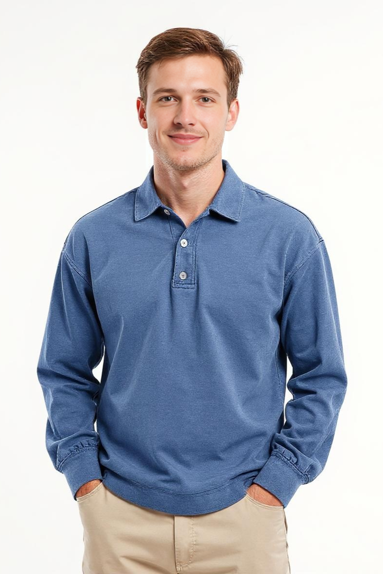 Langærmet Poloshirt Med Vasket Look
