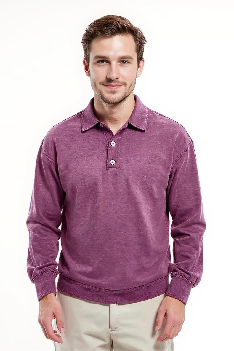 Langærmet Poloshirt Med Vasket Look