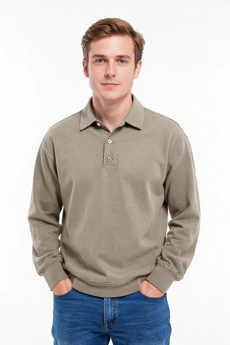 Langærmet Poloshirt Med Vasket Look