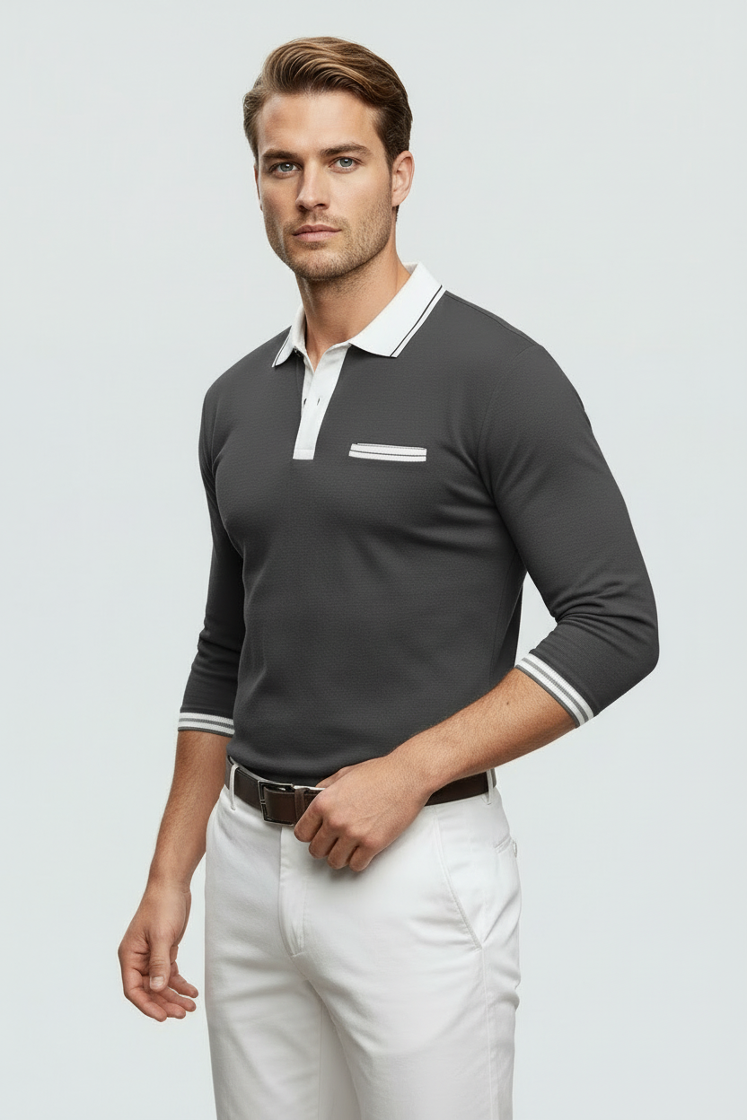 Langærmet T-shirt Herre | Med Krave - Antracit 1.0