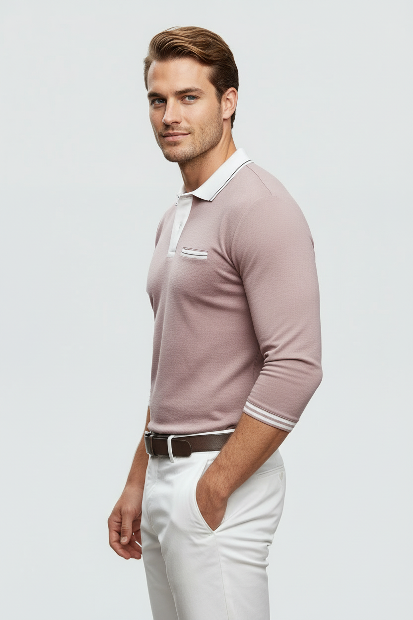 Langærmet T-shirt Herre | Med Krave - Rosa 1.0